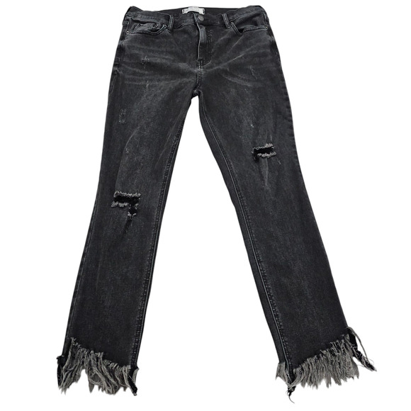 Free People Jeans Womems Size 29 Black Frayed Skinny Stretch Style Great Heights - Picture 1 of 15